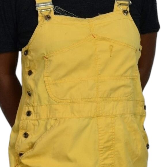 Vintage Bib Overalls Shorts Yellow Cotton Denim Shortalls 90s Y2k Size Medium - Picture 4 of 16